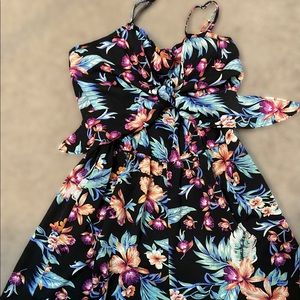 Primark Black Floral Romper with Front Tie Design. Women’s Size 6